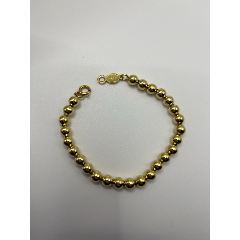 Ball Beaded Bangle Bracelet  Gold Tone Vintage 7 In.